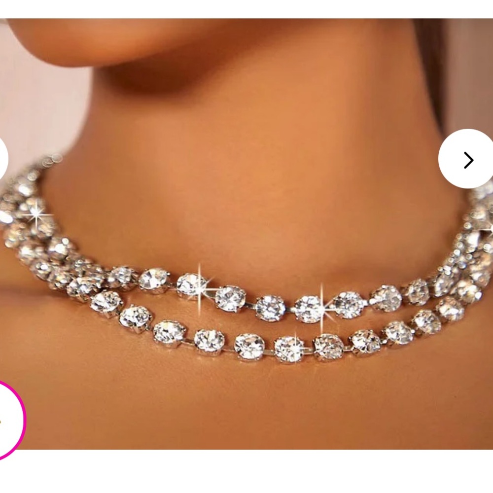 Banquet Stitching Round Bead Shiny Rhinestone Double Layer Necklaces